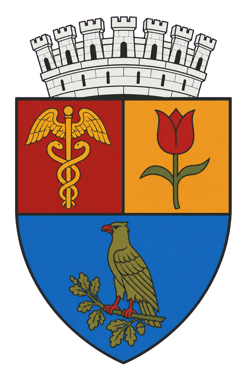 Stema modernă colorată a municipiului Pitești